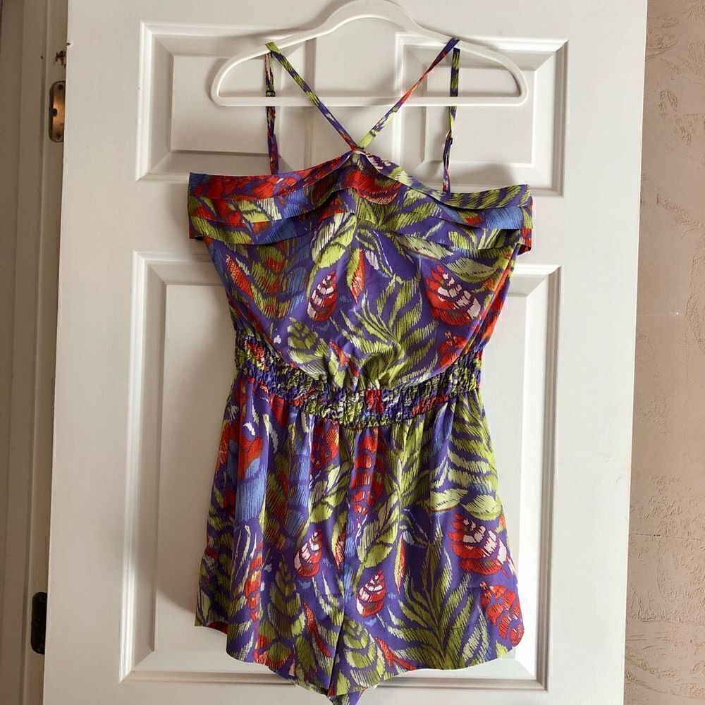 Allen B. By Allen Schwartz Multi-colored Romper V-neck Adjustable Straps Size XL